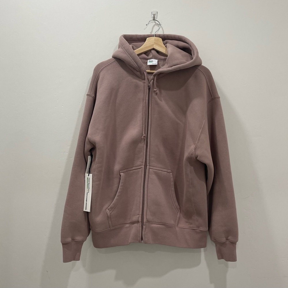 NWT Aritzia TNA Bubble Fleece Boyfriend Zip Hoodie Mauve Sz Medium - Picture 1 of 9